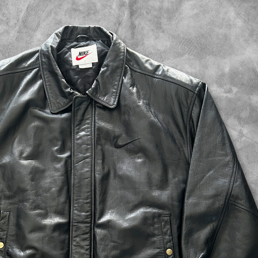 Black Nike Leather Jacket 1990s