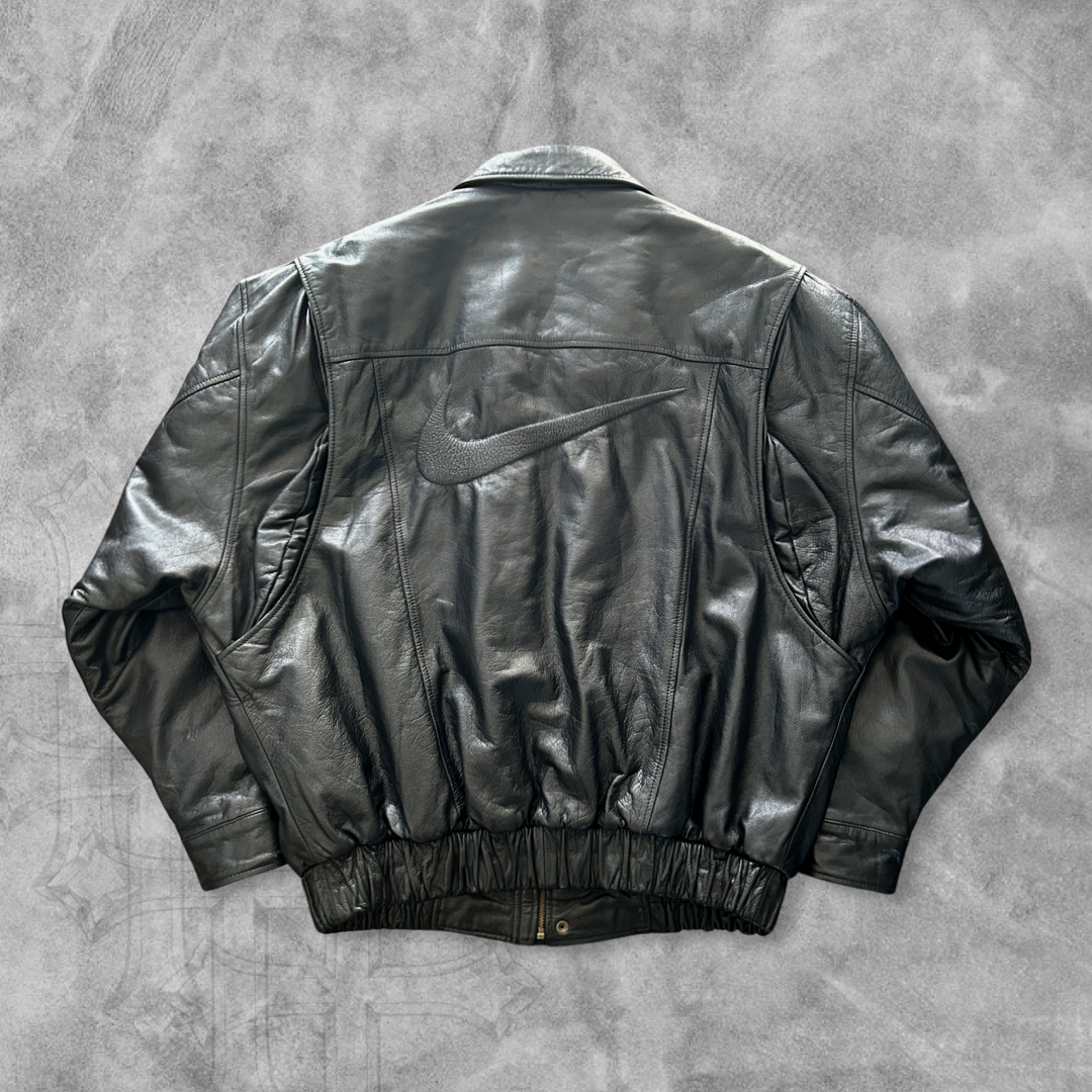 Black Nike Leather Jacket 1990s