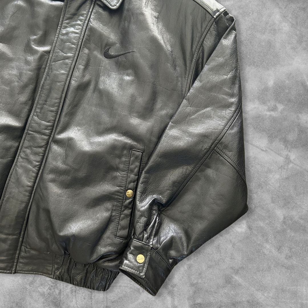 Black Nike Leather Jacket 1990s