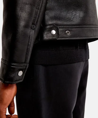 Mens Cropped Aviator Sherpa Leather Jacket