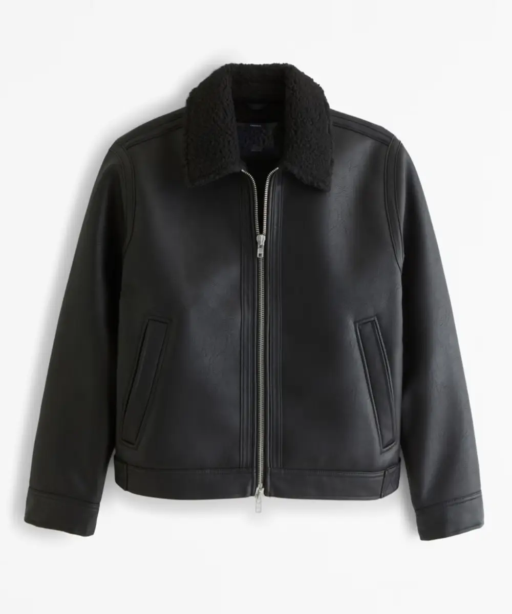 Mens Cropped Aviator Sherpa Leather Jacket