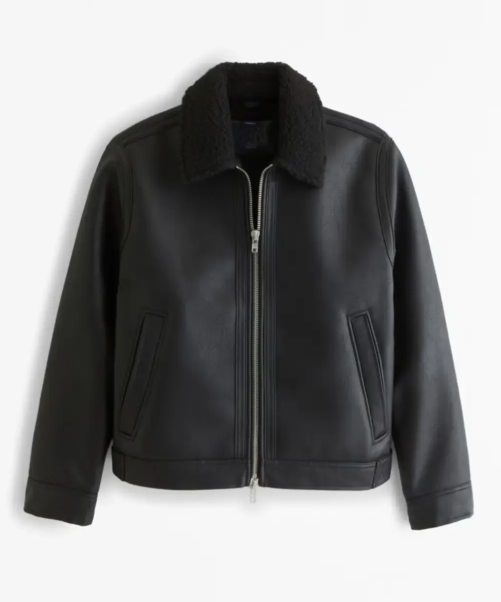Mens Cropped Aviator Sherpa Leather Jacket