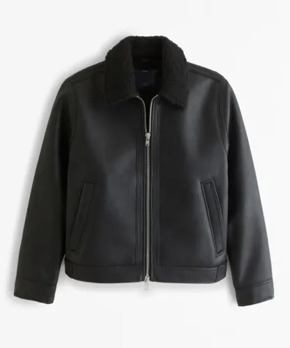 Mens Cropped Aviator Sherpa Leather Jacket