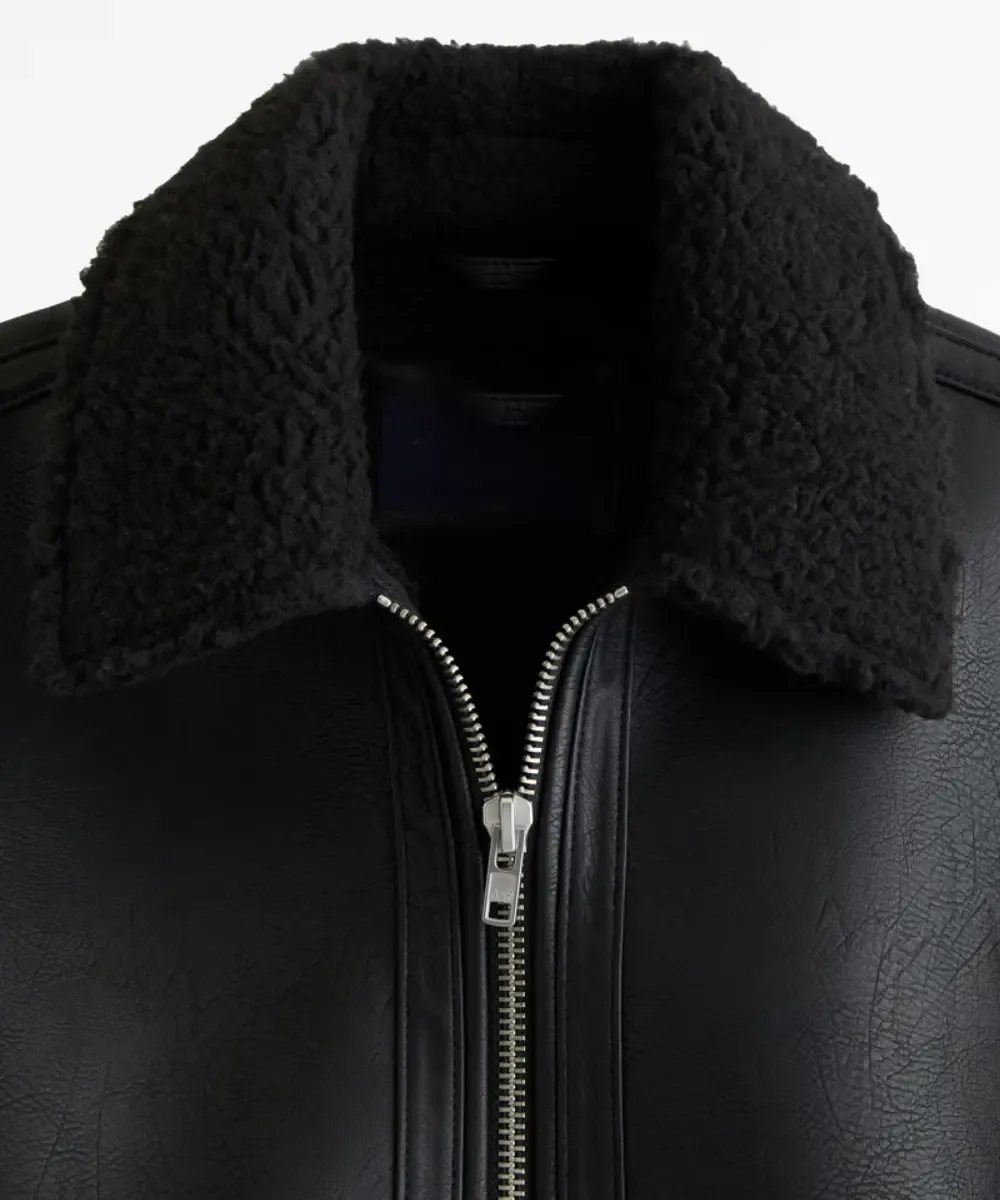 Mens Cropped Aviator Sherpa Leather Jacket