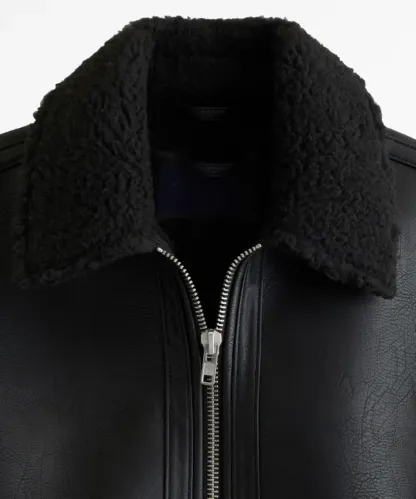 Mens Cropped Aviator Sherpa Leather Jacket