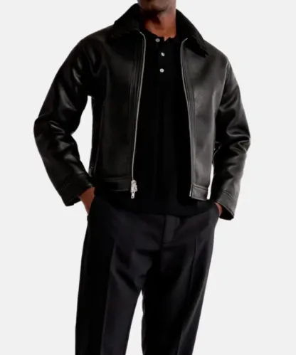 Mens Cropped Aviator Sherpa Leather Jacket