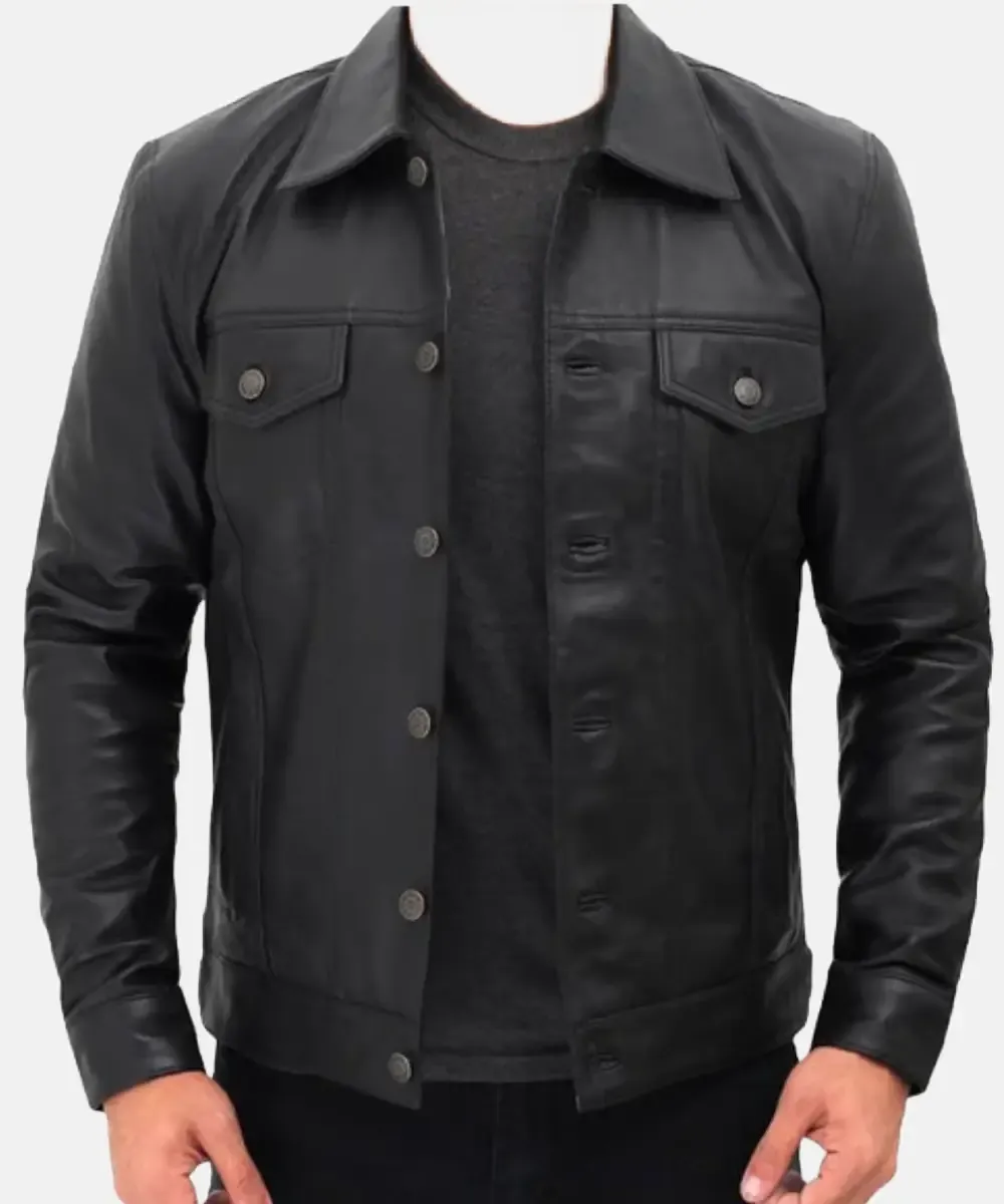 Jiacca Trucker Leather Jacket