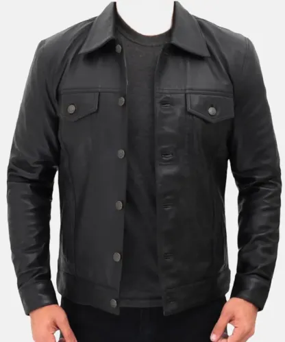 Jiacca Trucker Leather Jacket