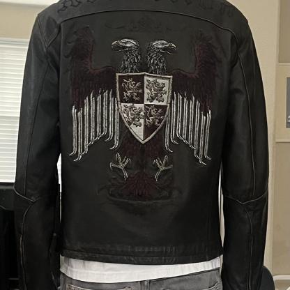 Black Double Eagle Y2K Leather Jacket