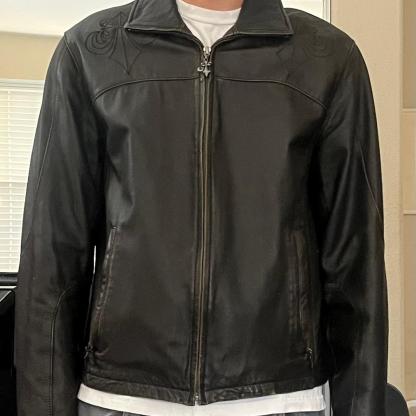 Black Double Eagle Y2K Leather Jacket