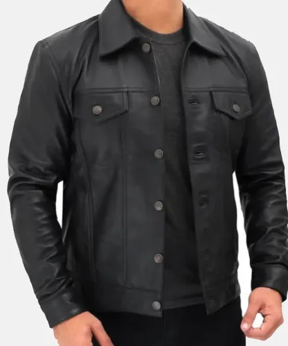 Jiacca Trucker Leather Jacket