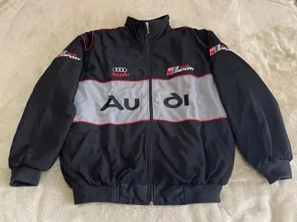 Unisex Adult F1 Racing Jacket, Audi Jacket Black,Ebroidered Cotton Padded 