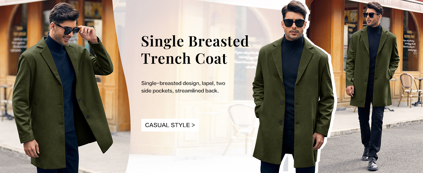 wool blends trench coat for men