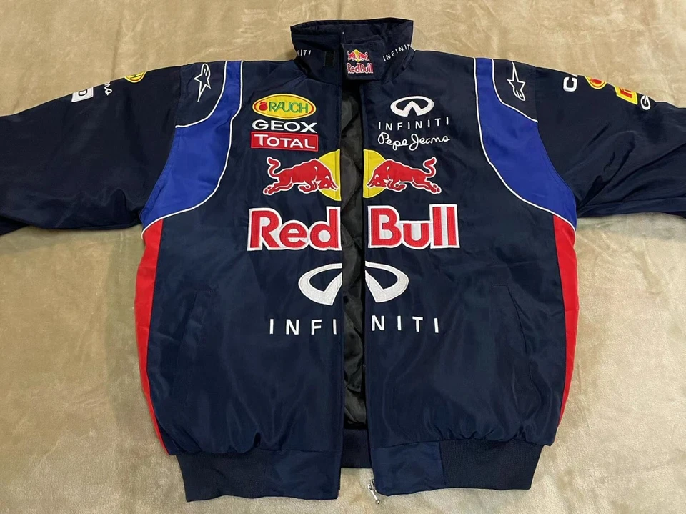 Adult F1 Vintage Racing Jacket, Ebroidered Cotton Padded ,Red Bull Jacket