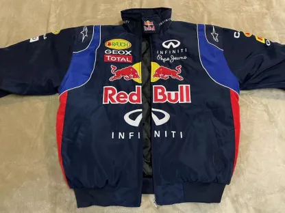 Adult F1 Vintage Racing Jacket, Ebroidered Cotton Padded ,Red Bull Jacket