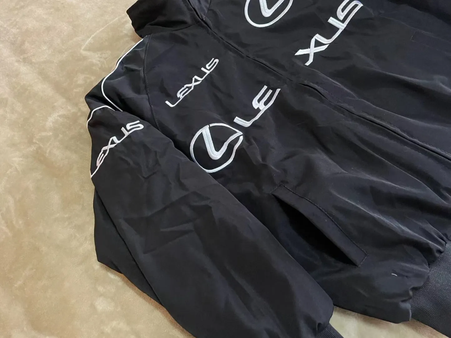 Unisex Adult Racing Black Jacket Embroidered Patches Cotton Padded Lexus 