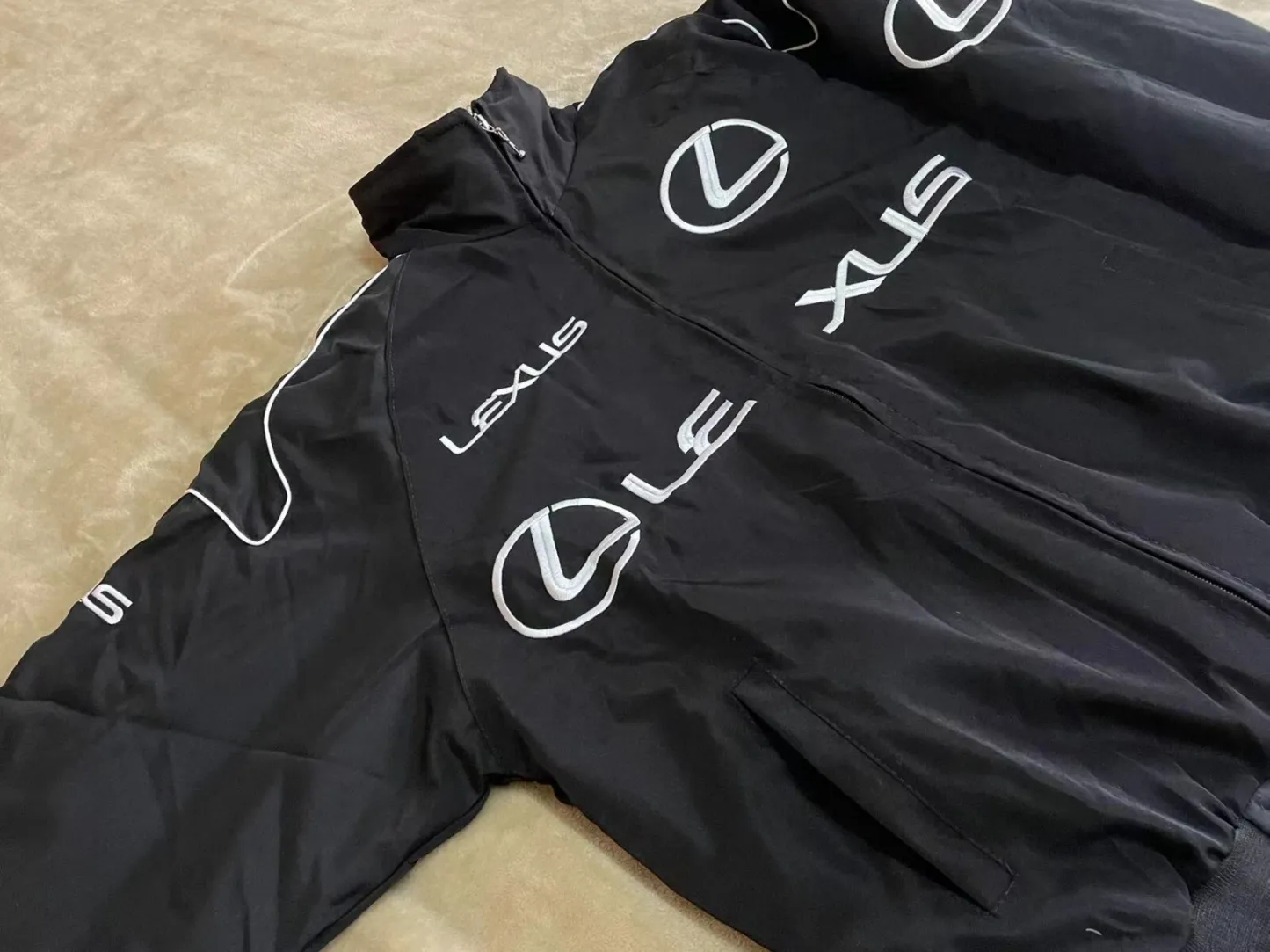 Unisex Adult Racing Black Jacket Embroidered Patches Cotton Padded Lexus 