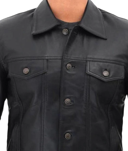 Jiacca Trucker Leather Jacket