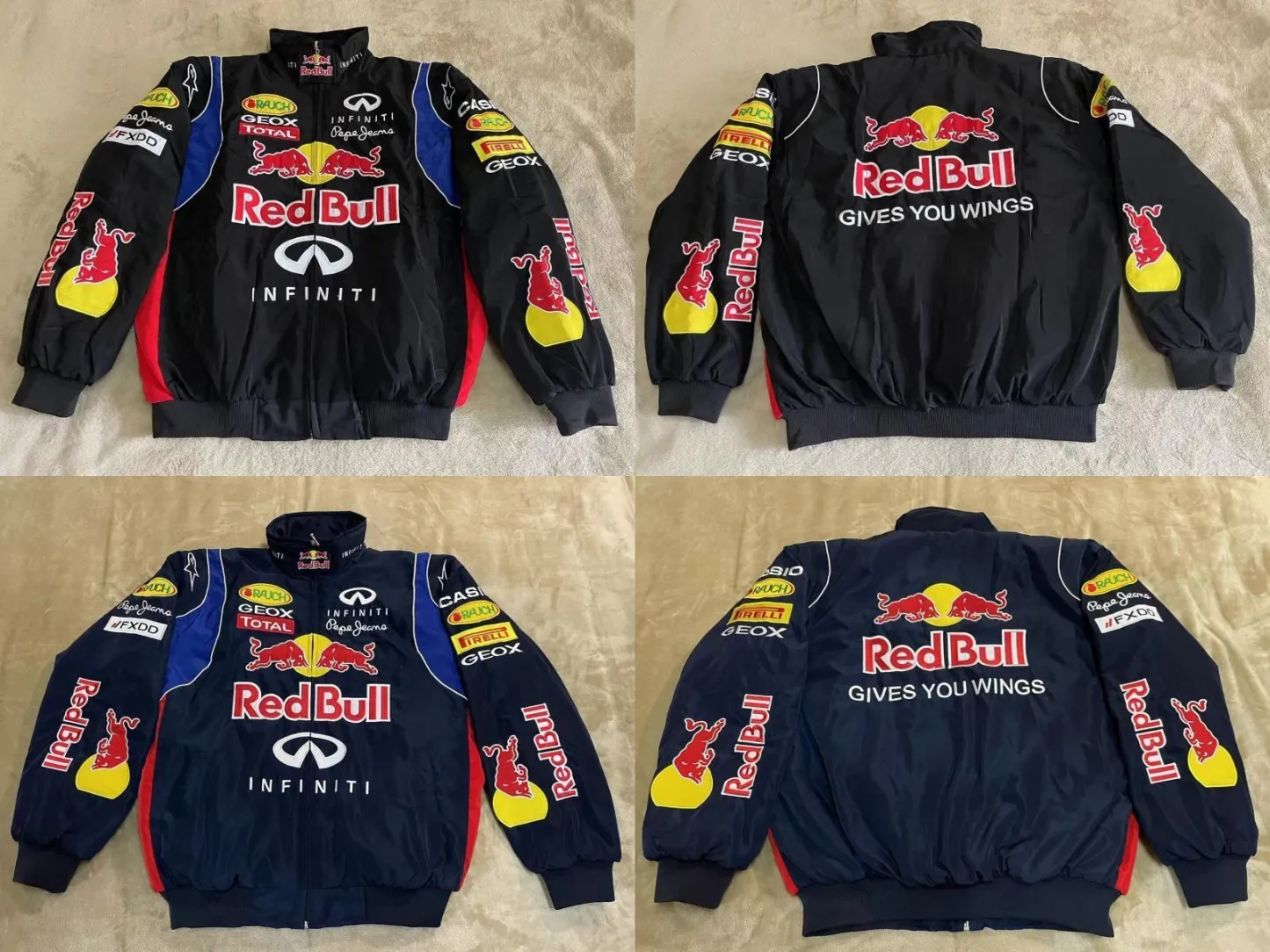 Adult F1 Vintage Racing Jacket, Ebroidered Cotton Padded ,Red Bull Jacket