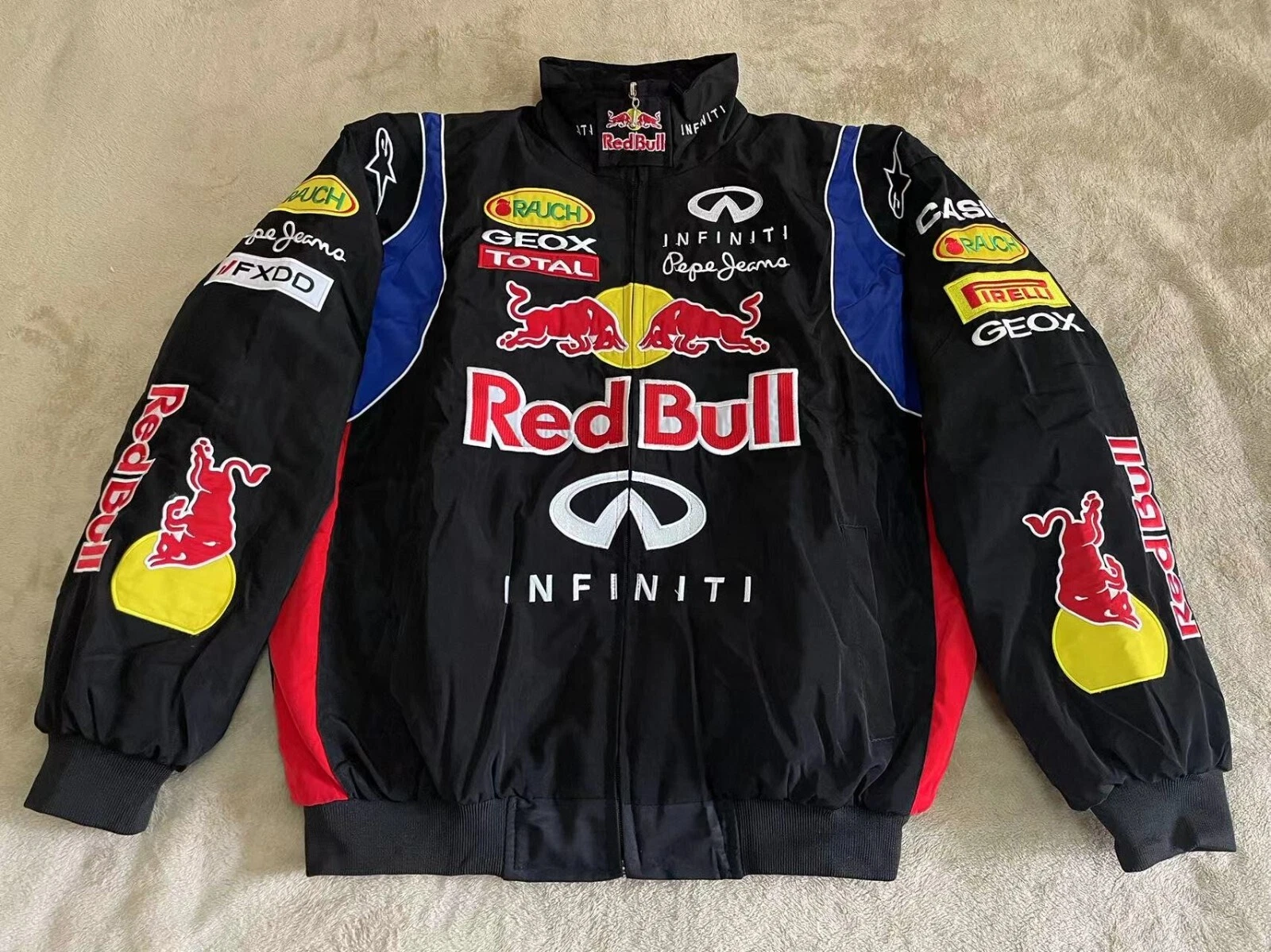 Adult F1 Vintage Racing Jacket, Ebroidered Cotton Padded ,Red Bull Jacket