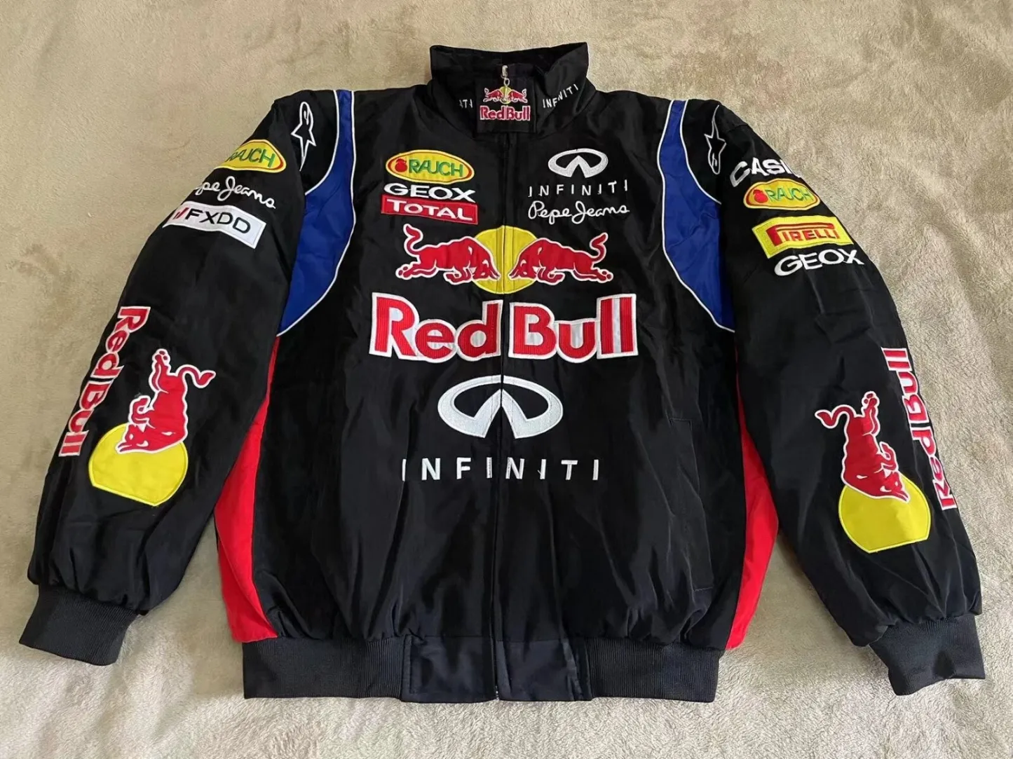 Adult F1 Vintage Racing Jacket, Ebroidered Cotton Padded ,Red Bull Jacket