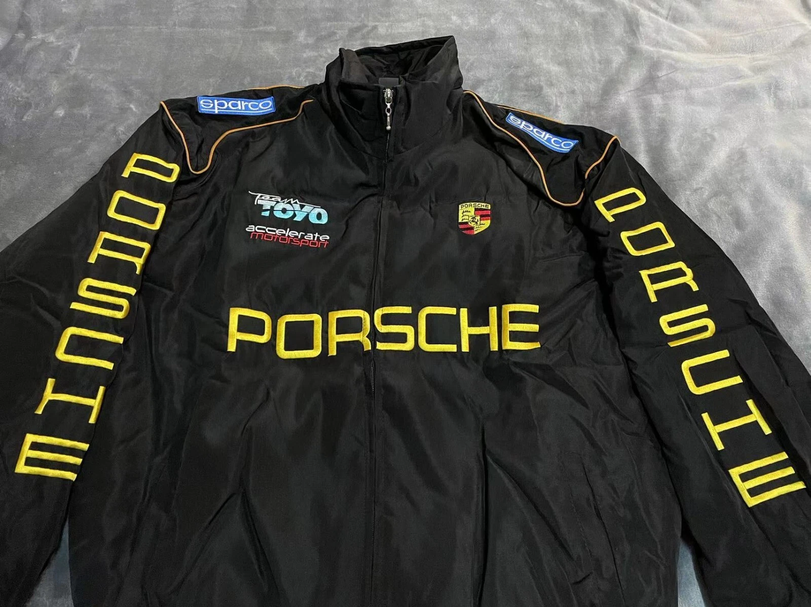 Unisex Adult Jacket Black Ebroidered Cotton Padded F 1 Racing Jacket