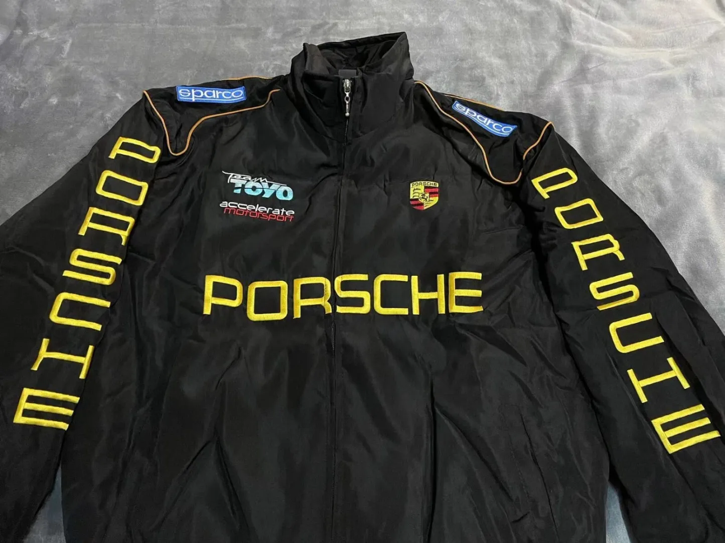 Unisex Adult Jacket Black Ebroidered Cotton Padded F 1 Racing Jacket