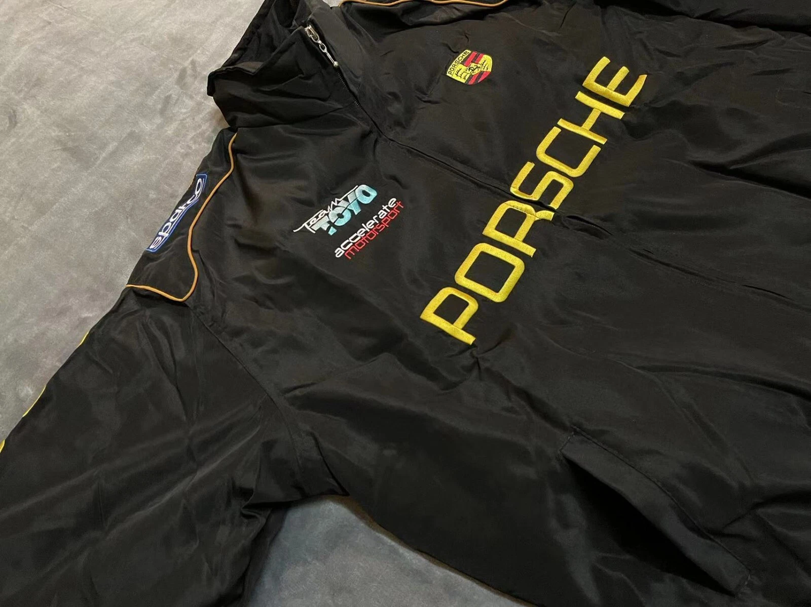 Unisex Adult Jacket Black Ebroidered Cotton Padded F 1 Racing Jacket