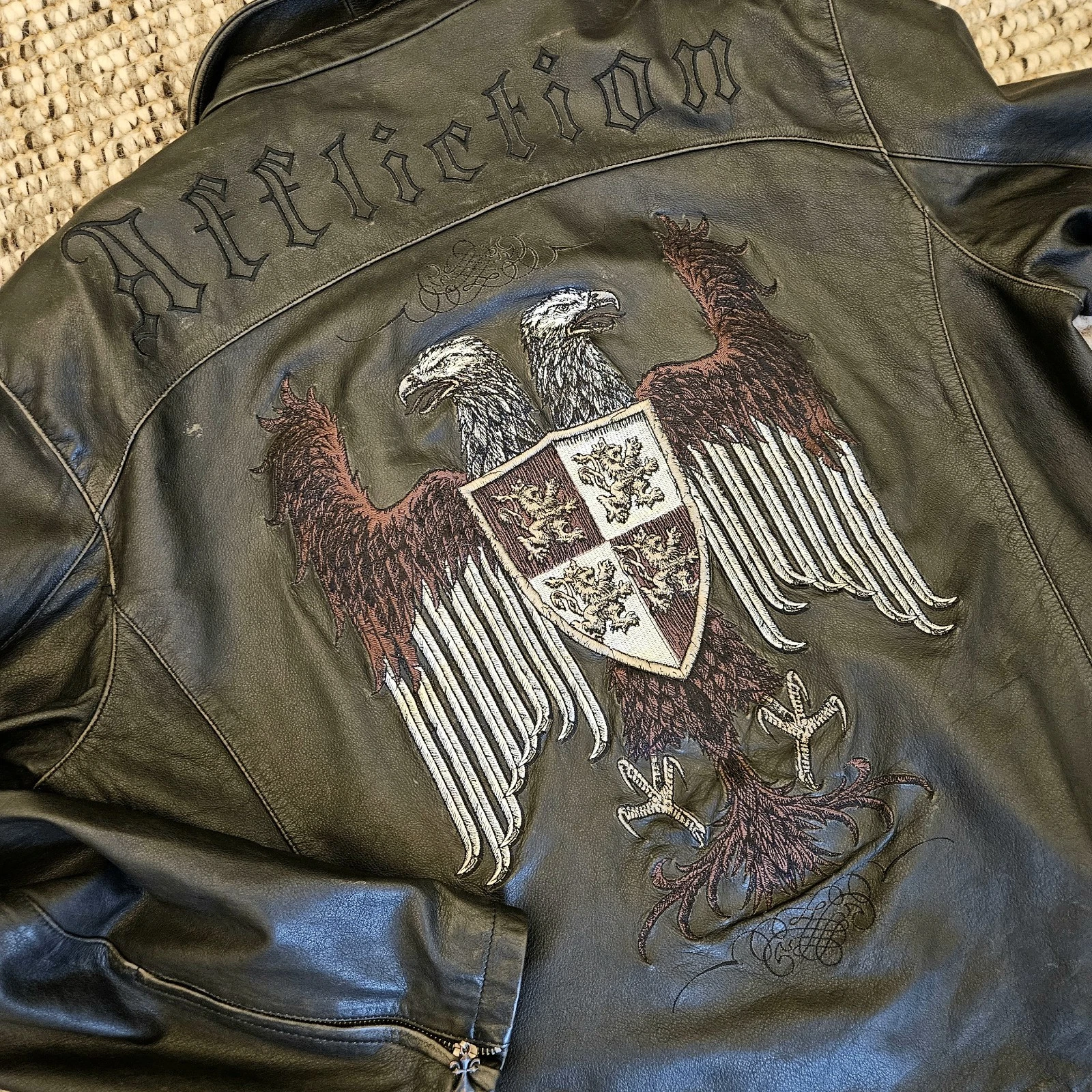 Black Double Eagle Y2K Leather Jacket