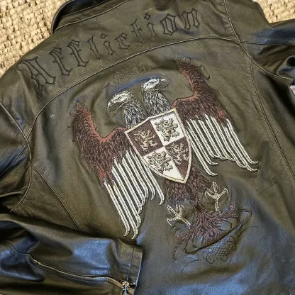 Black Double Eagle Y2K Leather Jacket