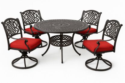 Kovová zahradní sada: kulatý stůl a křesla s červeným sedákem, průměr 110 cm-Casavivapt