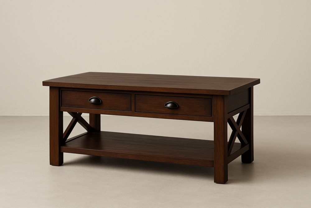 Konferenční stolek masivní dřevo tmavě hnědý 2 zásuvky-Casavivapt