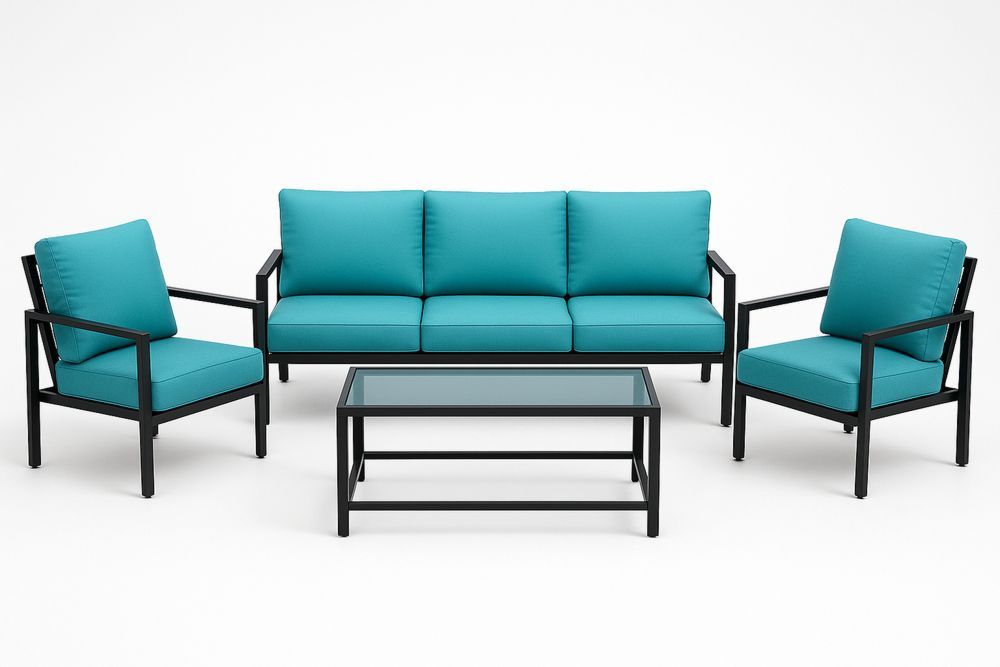 Zahradní nábytkový set s pohovkou a křesly ocel sklo modrá/černá-Casavivapt