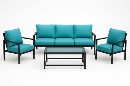 Zahradní nábytkový set s pohovkou a křesly ocel sklo modrá/černá-Casavivapt