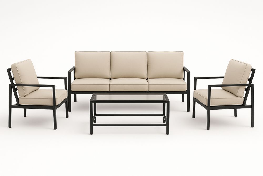 Zahradní sedací souprava béžová hliník sklo-Casavivapt