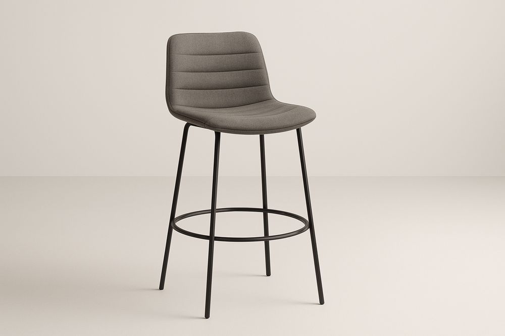 Šedá barová židle s textilním polstrováním a kovovými nohami-Casavivapt