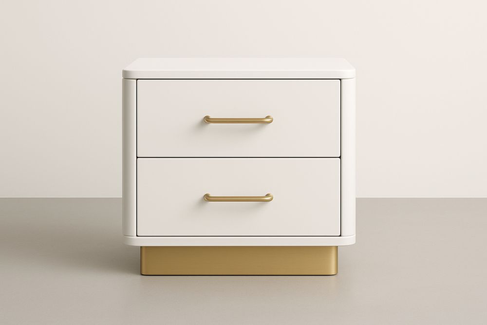Bílý noční stolek se dvěma zásuvkami z MDF a kovu-Casavivapt