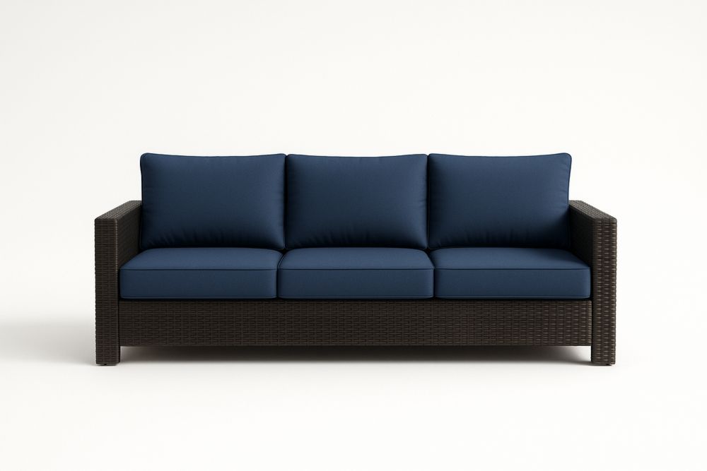 Třísedák z umělého ratanu s modrými polštáři-Casavivapt