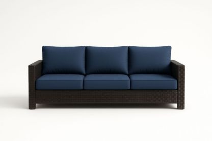 Třísedák z umělého ratanu s modrými polštáři-Casavivapt