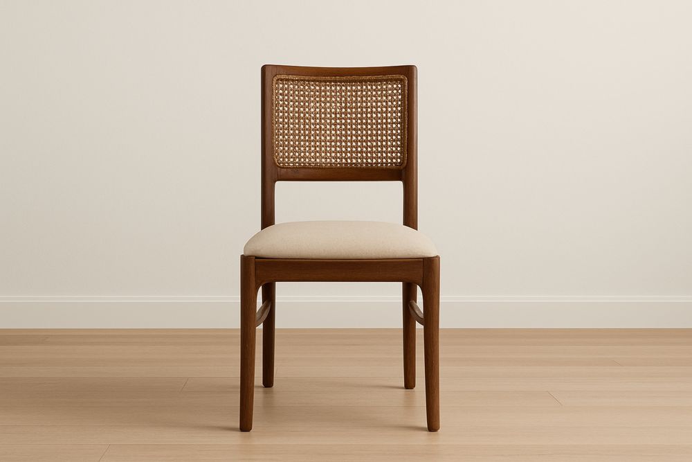 Jídelní židle z masivního dřeva s ratanovým opěradlem, béžová/hnědá-Casavivapt