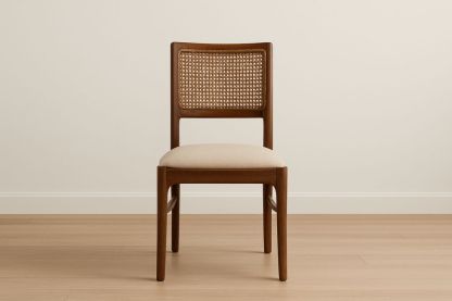 Jídelní židle z masivního dřeva s ratanovým opěradlem, béžová/hnědá-Casavivapt