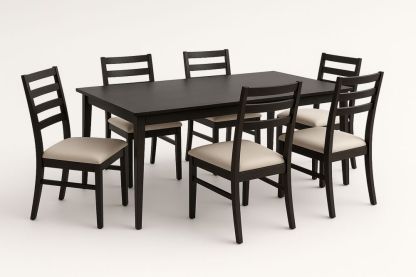 Jídelní sada obdélníkový stůl + 6 židlí Černá/Béžová Dřevo 150x90 cm-Casavivapt