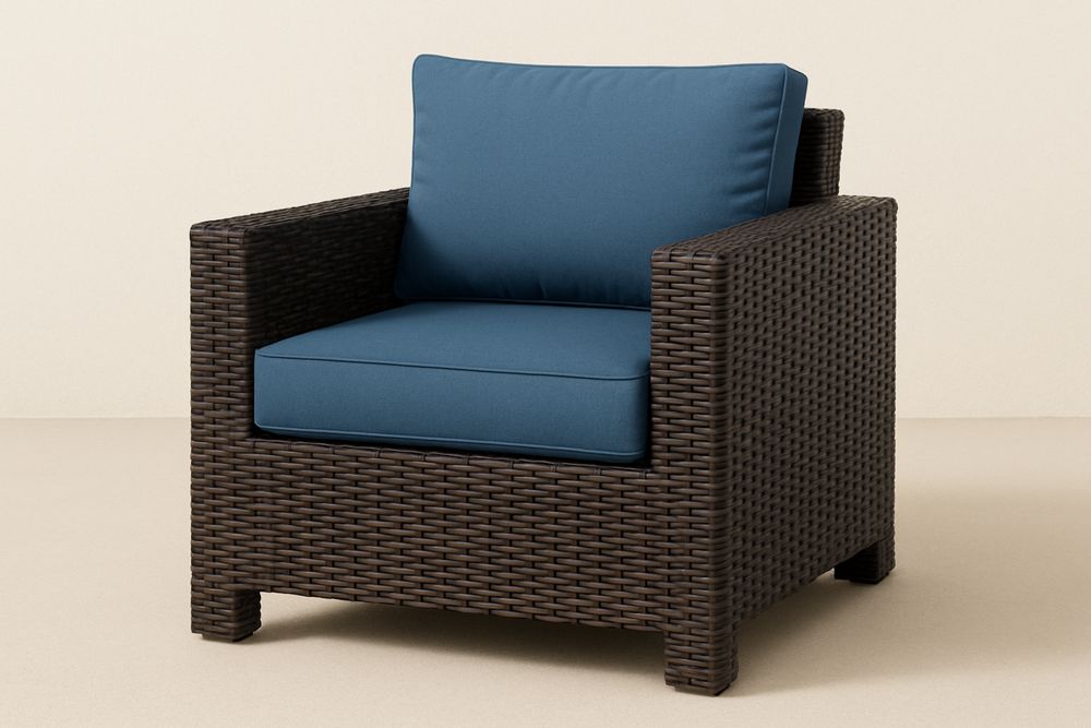 Křeslo z umělého ratanu s modrým polstrováním-Casavivapt