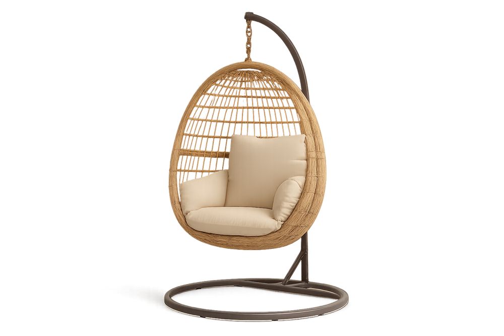 Závěsné křeslo z ratanu s béžovými polštáři-Casavivapt