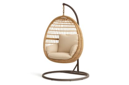 Závěsné křeslo z ratanu s béžovými polštáři-Casavivapt