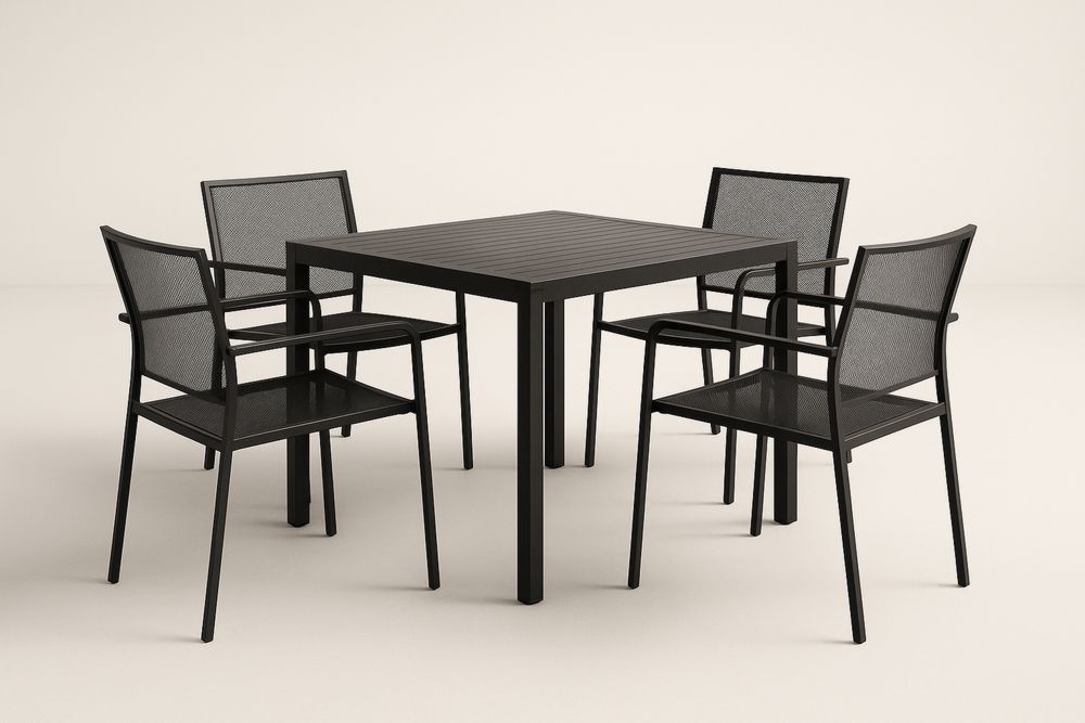 Hliníkový zahradní nábytek: stůl a 4 židle, černá-Casavivapt