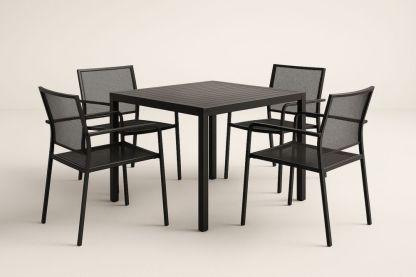 Hliníkový zahradní nábytek: stůl a 4 židle, černá-Casavivapt