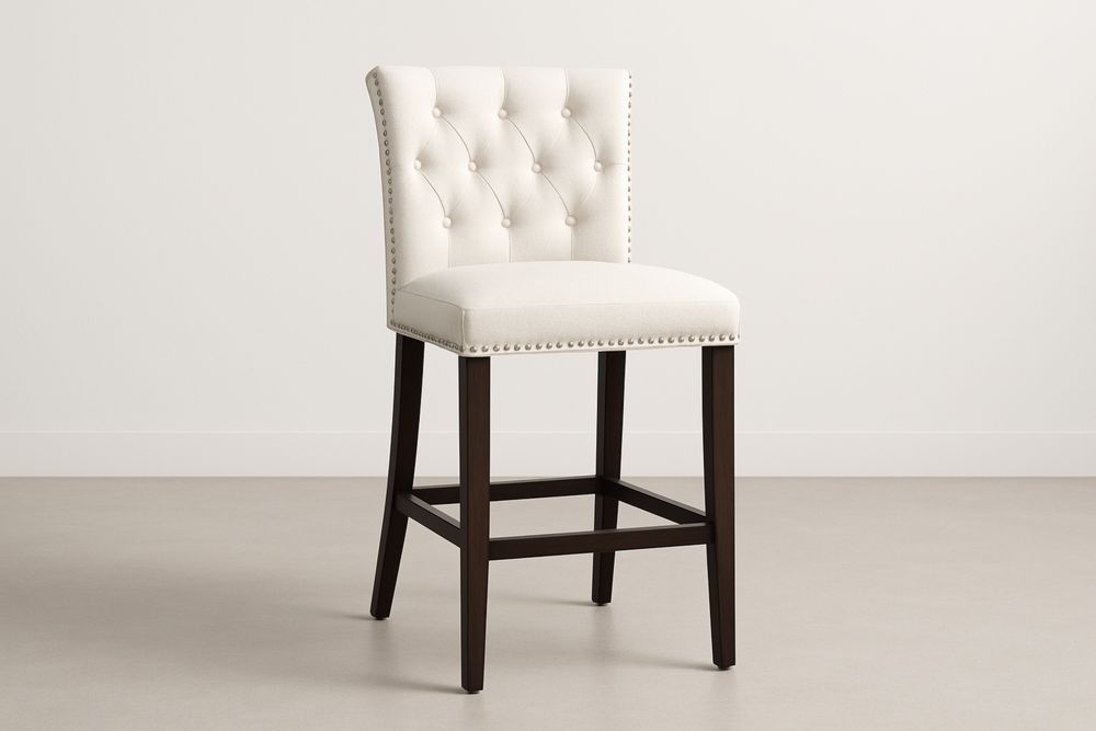 Barová stolička krémová textilie masivní dřevo-Casavivapt