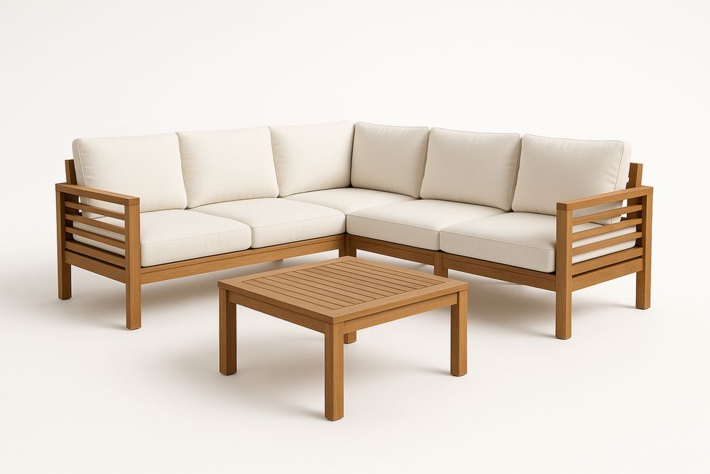 Rohová zahradní sada krémová s dřevěným stolem-Casavivapt