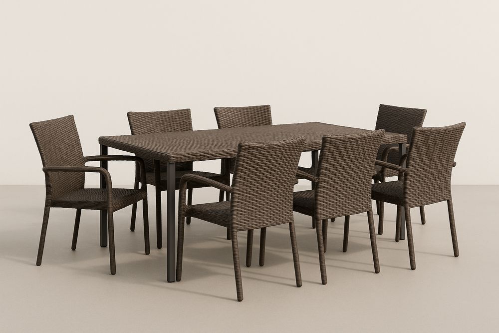 Jídelní set 7 kusů s hliníkovým rámem a hnědým PE ratanem-Casavivapt